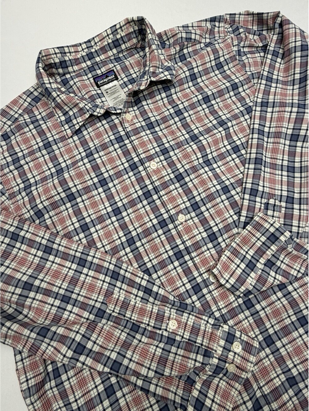 Patagonia Fezzman Performance Shirt Mens Sz L Plaid Hiking Organic Cotton Blend